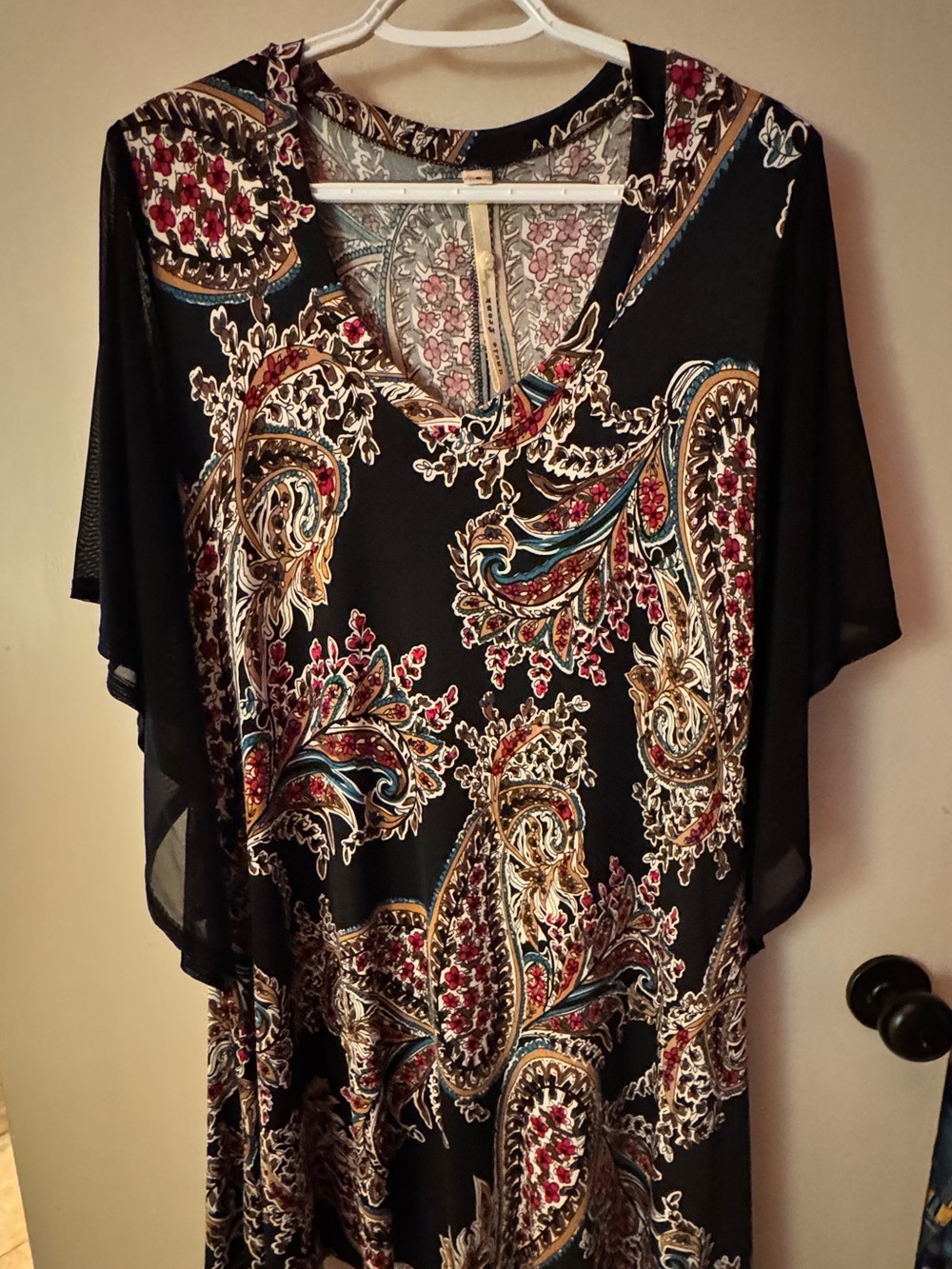 🩷Uncle Frank Black Paisley Print Flutter Sleeve Women's top/mini dress